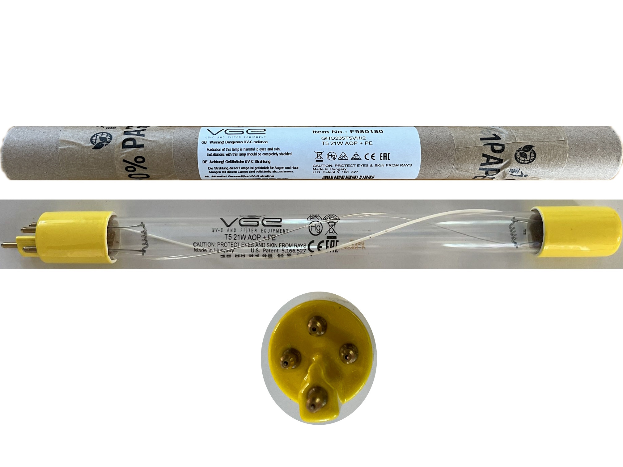 VGE® UV-C Ersatzlampe T5 21W AOP+PE 185Nm 4P Base K für Blue Lagoon® SpAOP 21W